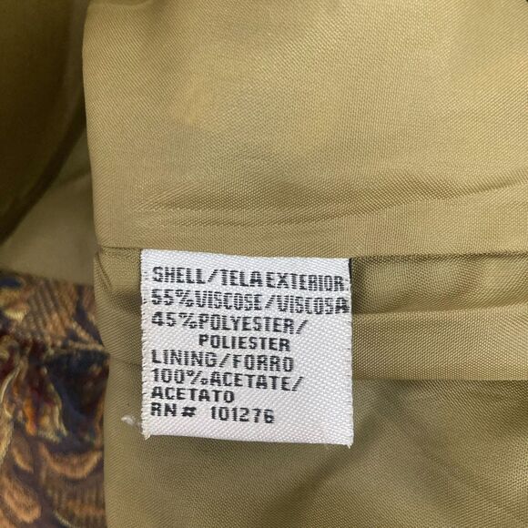 ICE Tapestry Brocade Jacket Size 12 Fringe Gold Navy Baroque Jeweled Buttons - Picture 15 of 16